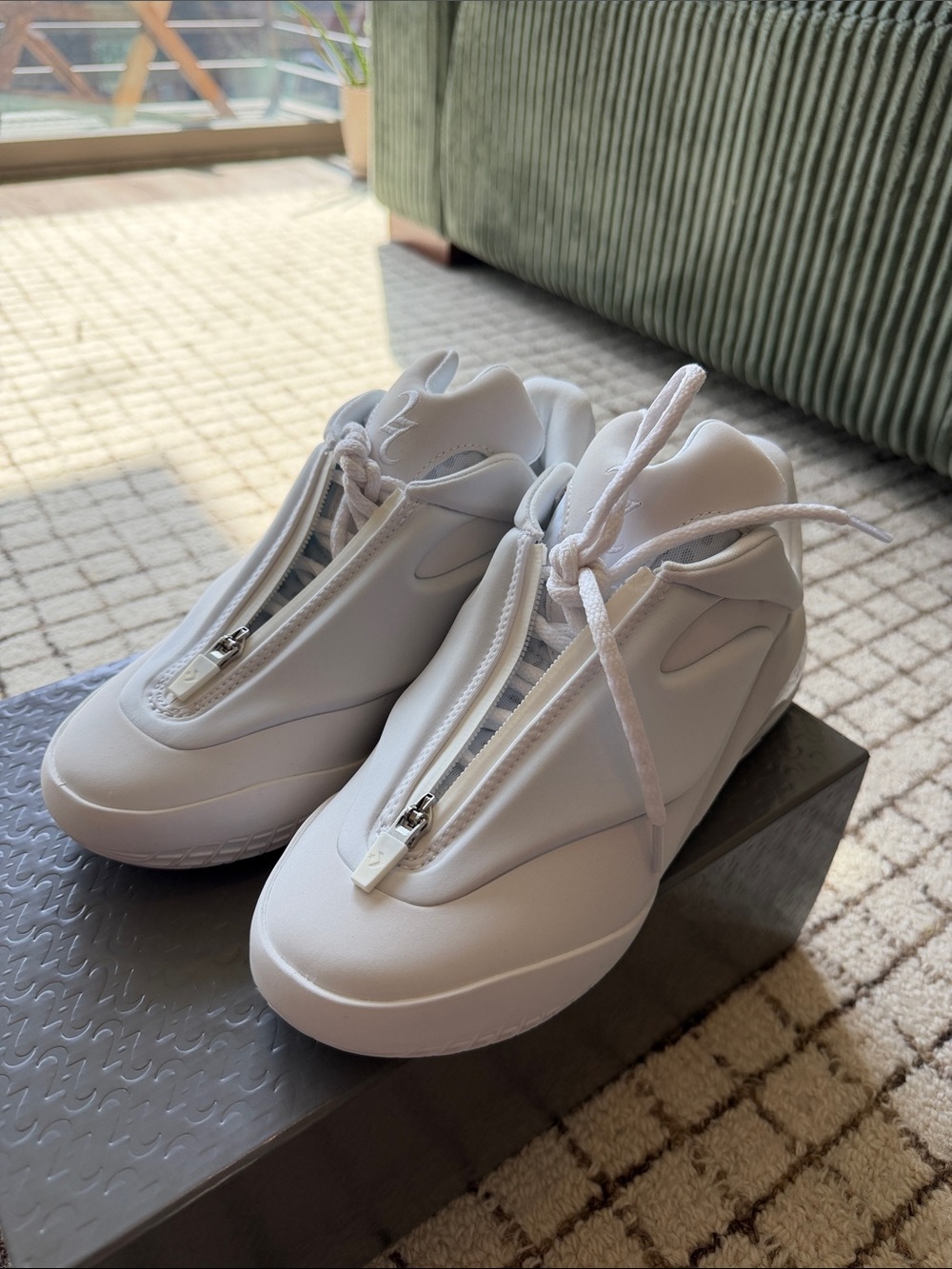 White Zip-Front Sneakers